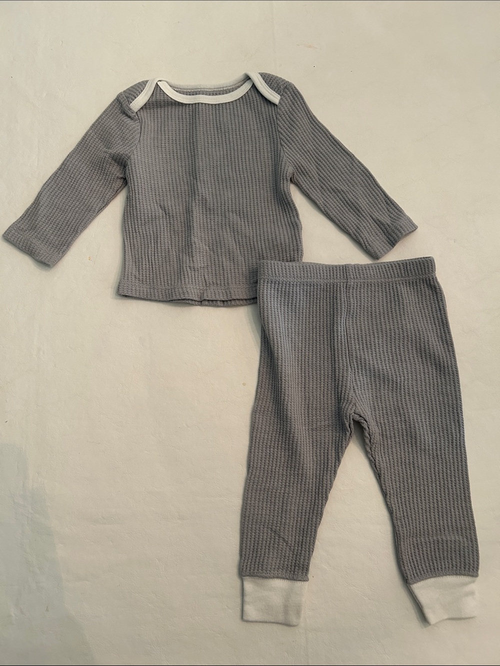 cloud island Gray Waffle-Knit Baby Top with Cream Trim